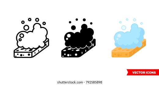 Sponge With Foam Icon Of 3 Types: Color, Black And White, Outline. Isolated Vector Sign Symbol.