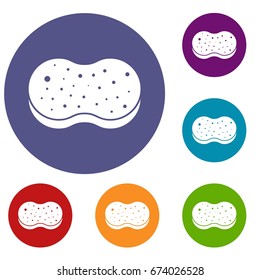 Sponge foam icons set in flat circle reb, blue and green color for web