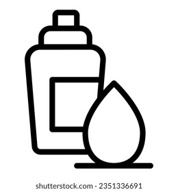 Sponge and foundation line icon, makeup routine concept, Concealer and foundation applicator sign on white background, cream bottle with pump egg sponge in outline. Vector graphics.