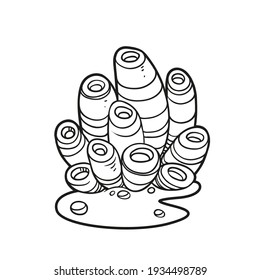 Sponge grows in the sand coloring book linear drawing isolated on white background