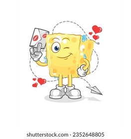 the sponge hold love letter illustration. character vector
