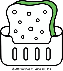 Sponge holder icon with kitchen sponge and green accent vector illustration