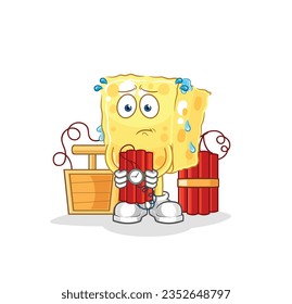 the sponge holding dynamite character. cartoon mascot vector