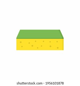 Diseño de iconos de esponja. Una esponja amarilla y verde para la limpieza aislada sobre un fondo blanco. Lavadora. Un concepto para las empresas de limpieza. Ilustración plana de las herramientas de limpieza del hogar