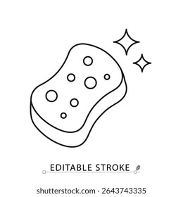 Sponge icon in minimal linear style with editable stroke. Symbol of cleaning, hygiene, sanitation, household chores, scrubbing, disinfection and home maintenance visuals. Cleaning, hygiene.