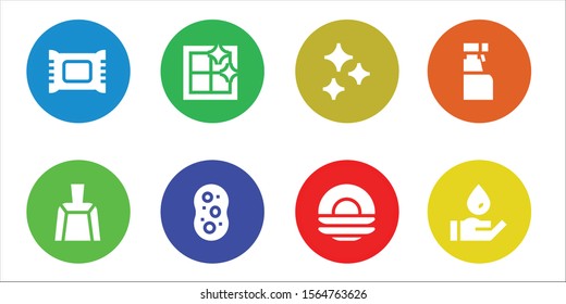 sponge icon set. 8 filled sponge icons.  Collection Of - Makeup remover, Dustpan, Clean window, Sponge, Clean, Dish, Cleaning spray, Wash icons
