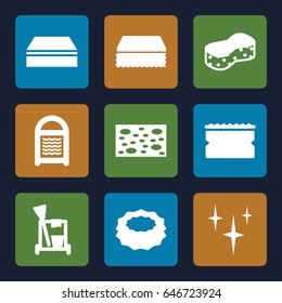 Sponge icons set. set of 9 sponge filled icons such as cleaning tools, sponge