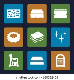 Sponge icons set. set of 9 sponge filled icons such as cleaning tools, sponge