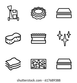 Sponge icons set. set of 9 sponge outline icons such as cleaning tools, sponge
