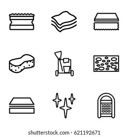 Sponge icons set. set of 9 sponge outline icons such as cleaning tools, sponge