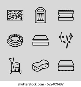 Sponge icons set. set of 9 sponge outline icons such as cleaning tools, sponge
