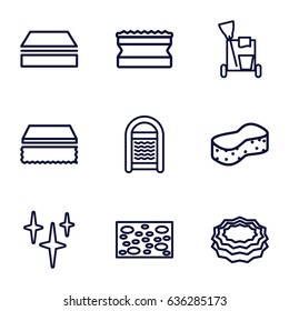 Sponge icons set. set of 9 sponge outline icons such as cleaning tools, sponge