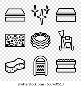 Sponge icons set. set of 9 sponge outline icons such as cleaning tools, sponge