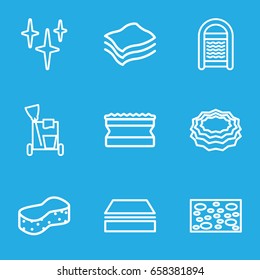 Sponge icons set. set of 9 sponge outline icons such as cleaning tools, sponge