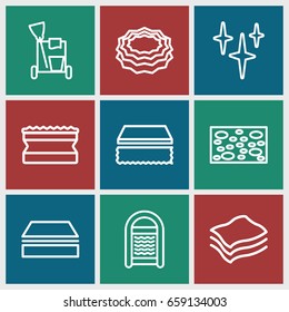 Sponge icons set. set of 9 sponge outline icons such as cleaning tools, sponge
