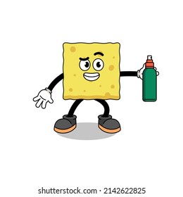 sponge illustration cartoon holding mosquito repellent , character design