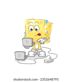 der Schwamm mit Laptop-Maskottchen. Cartoon-Vektorgrafik
