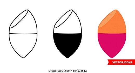 Sponge for make-up icon of 3 types: color, black and white, outline. Isolated vector sign symbol. Vector illustration.