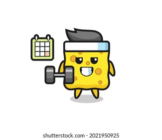 sponge mascot cartoon doing fitness with dumbbell , cute style design for t shirt, sticker, logo element