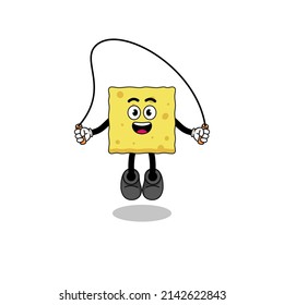 sponge mascot cartoon is playing skipping rope , character design