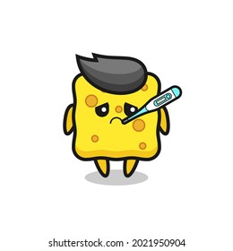 sponge mascot character with fever condition , cute style design for t shirt, sticker, logo element