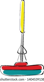 Un mopo de esponja con un mango amarillo y una base roja, vector, dibujo de color o ilustración. 