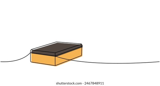 Sponge one line colored continuous drawing. Cleaning service tools continuous one line illustration. Vector linear illustration.