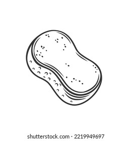 Sponge outline icon vector illustration. Line hand drawn cleaning spong to wash or clean dirty surfaces with water and soap foam, fluffy wet scouring pad for household chores and bath washcloth