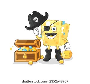 the sponge pirate with treasure mascot. cartoon vector