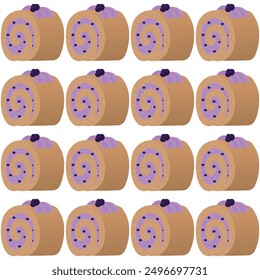 Sponge roll with blueberry jam. Seamless pattern. Vector illustration.