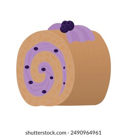 Sponge roll with blueberry jam. Vector illustration isolated on white background.