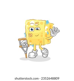 the sponge sick with limping stick. cartoon mascot vector