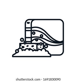 sponge with soap and detergent box line style icon design, Cleaning service wash home hygiene equipment domestic interior housework and housekeeping theme Vector illustration