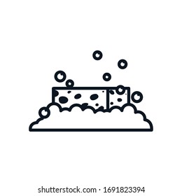 sponge with soap line style icon design, Cleaning service wash home hygiene equipment domestic interior housework and housekeeping theme Vector illustration