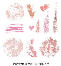 Sponge stamps collection. Samples template foundation, concealer for makeup. Various stain brushes, textured circles, grunge element, hearts for beauty and cosmetics. Vector illustration.