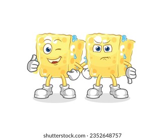the sponge thumbs up and thumbs down. cartoon mascot vector
