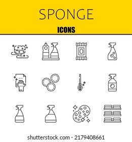 sponge vector line icons set. sponge, window cleaner and makeup remover wipes Icons. Thin line design. Modern outline graphic elements, simple stroke symbols stock illustration