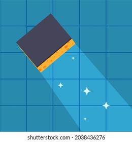 La esponja lava los azulejos. Servicio de limpieza. Ilustración vectorial en estilo plano Eps 10