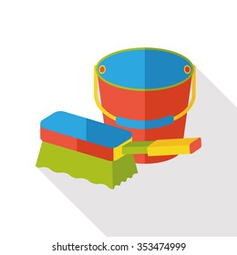 sponge and water bucket flat icon