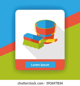 sponge and water bucket flat icon