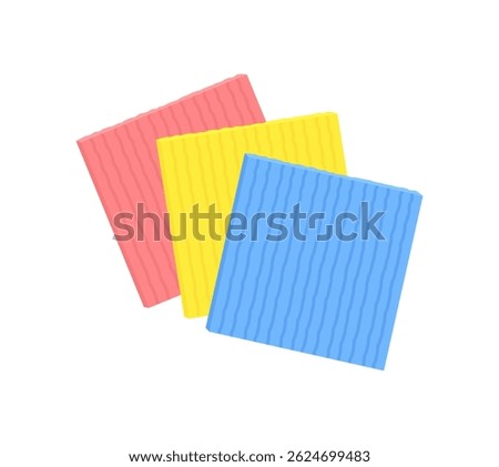 Sponge wipes for cleaning isolated on white background. Sponge Cloths yellow, red and blue. Vector cartoon flat illustration.