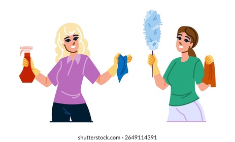 sponge woman cleaning tools vector. cloth squeegee, bucket spray, detergent polish sponge woman cleaning tools character. people flat cartoon illustration