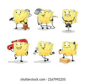der Schwammarbeiter-Set-Charakter. Cartoon-Maskottvektor