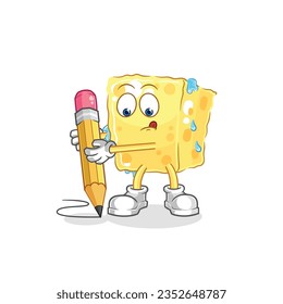 the sponge write with pencil. cartoon mascot vector