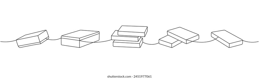 Sponges, washcloths one line continuous drawing. Cleaning service tools continuous one line illustration. Vector linear illustration.