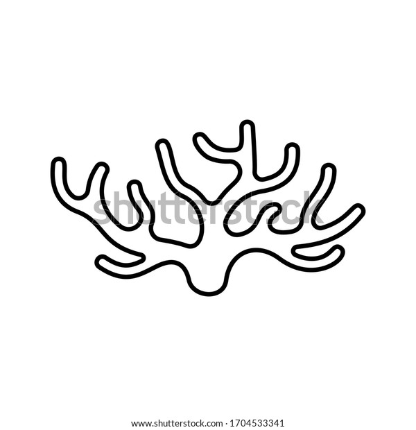 スポンジラのアイコン 海藻の線形ロゴ 珊瑚 水草 木製流木の黒い簡単なイラスト 白い背景に輪郭線のベクター画像エンブレム のベクター画像素材 ロイヤリティフリー