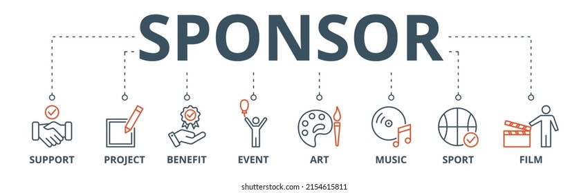 Sponsor Banner Web Icon Vector Illustration Concept With Icon Of Support, Project, Benefit, Art, Event, Music, Sport, And Film