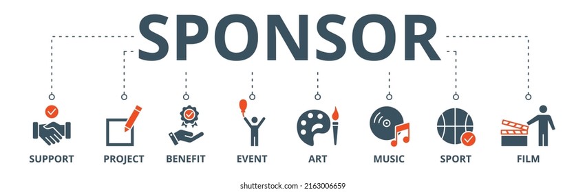 Sponsor banner web icon vector illustration concept with icon of support, project, benefit, art, event, music, sport, and film