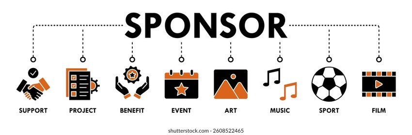 Sponsor banner web icon vector illustration concept with icon of support, project, benefit, art, event, music, sport, and film