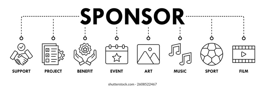 Sponsor banner web icon vector illustration concept with icon of support, project, benefit, art, event, music, sport, and film